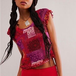 Free People Sparkling Wine Combo Garner Short Sleeve Top